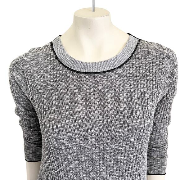 PETE Collection Stretchy Long Sleeve Mixed Media Sweater in Gray Black SZ S - Picture 4 of 9